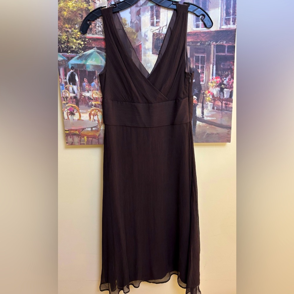 🍫 J. Crew 100% Silk Vneck Flutter Dress in Chocolate Brown  Size 2